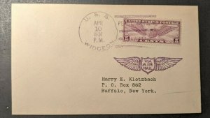 1931 USS Widgeon at Pearl Harbor Navy Cover Air Mail to Buffalo, New York