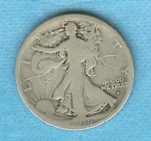 1916 D Walking Liberty Silver Half Dollar