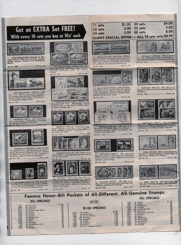 Old  Jamestown Stamp Company stamp add and order blank from the 1950's or 1960's