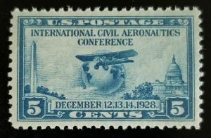 1928 5c Globe & Airplane, Aeronautics Conference, Blue Scott 650 Mint F/VF NH