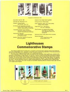 USPS SOUVENIR PAGE HISTORIC LIGHTHOUSES BOOKLET STRIP OF (5) 1990