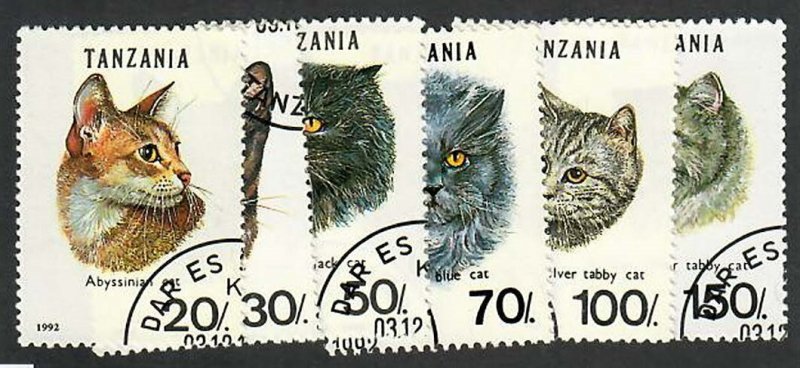 Tanzania; Scott 967A-967F;  1992;  Precanceled; NH; Cats