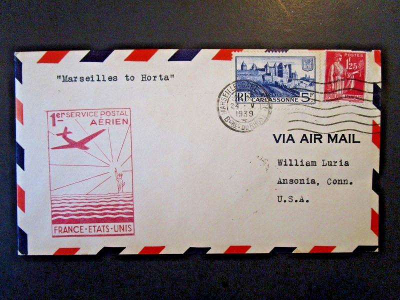 France 1939 First Flight Cover to Horta - Z5048