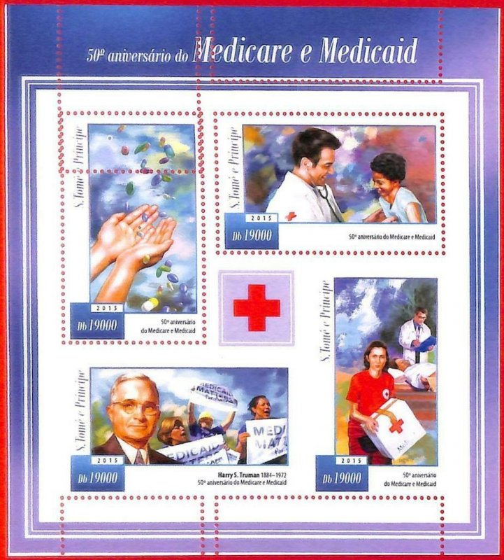 A4481 -SAO TOME & PRINCIPE- ERROR MISPERF Miniature sheet: 2015 Medicaid, Truman