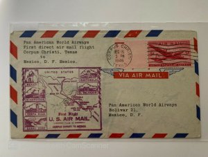 US LETTER , FIRST FLIGHT U.S. AIR MAIL FROM CORPUS CHRISTI TO MEXICO D.F.