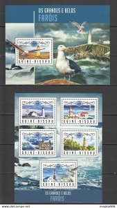 2016 Guinea-Bissau Birds Marine Life Lighthouses 1Kb+1Bl ** Stamps St825