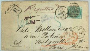 BK0801 - GB - POSTAL HISTORY - SG # 150 Pl 9 on REGISTERED COVER to FRANCE 1874 