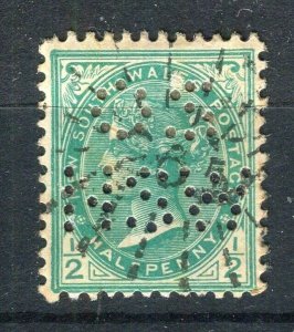 NEW SOUTH WALES; 1890s early classic QV issue fine used 1/2d. + PERFIN