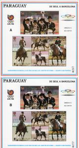 Paraguay 1989 Mi#Bl.455 A/B Winners Seoul 88 Olympics Team dressage 2 S/S MNH