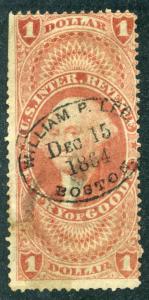 R67c - $1 - Entry of Goods - perf - handstamped WILLIAM P. LEE, Dec 15, 186...