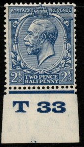 GB SG422 N37(2) 1924 2½d PALE BLUE CONTROL T33 MNH 