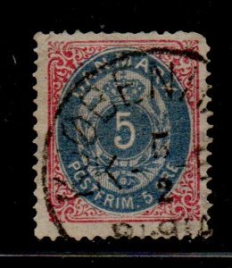 Denmark Sc 27 1879 5 ore rose & blue stamp used