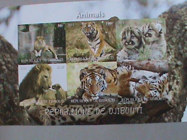 ​DJIBOUTI-2012- WORLD FAMOUS WILD ANIMALS- LIONS & TIGERS IMPERF-MNH-S/S VF