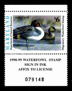 1998 MARYLAND DUCK STAMP - MD-25- MOGNH - VF/XF (ESP STOCK)