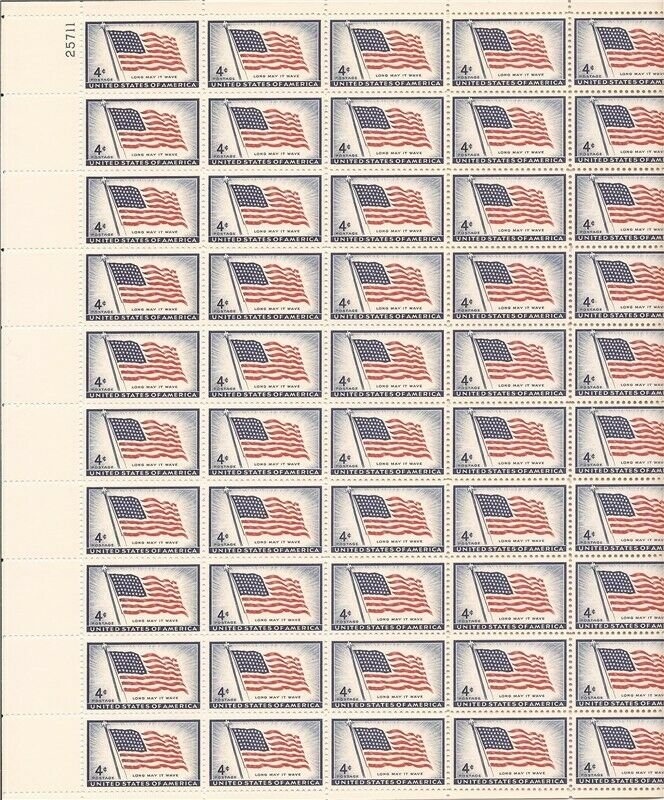 US Stamp - 1957 48 Star Flag - 50 Stamp Sheet - Scott #1094