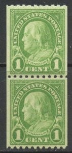 United States Scott 604 MNHOG Pair - 1924 Franklin Rotary Coil - SCV $1.70