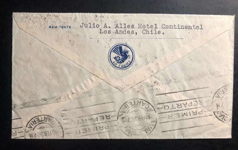 1936 Los Andes Chile Airmail Cover to Valencia spain