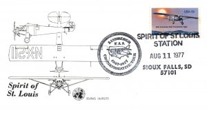 SPIRIT OF ST. LOUIS LINDBERGH COMMEMORATIVE CACHET COVER SIOUX FALLS SD 1977