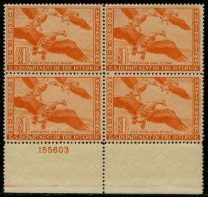 #RW11 PLATE # BLK/4 VF OG NH W/ NAT. GUM SKIP LINES IN (2) STAMPS CV $540 BQ1708