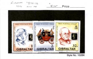 Gibraltar, Postage Stamp, #570-572 Mint NH, 1990 Rowland Hill