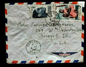 1953 Pape'ete Tahiti to Motor Service Magazine Chicago Illinois Airmail Cover