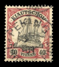 German Colonies, Kiauchau #16 Cat$18, 1901 40pf lake and black, used on piece