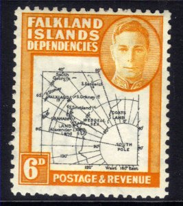 Falkland Islands Depd 1946 - 49 KGV1 6d Orange & Black Map MM SG G6 ( G17 )