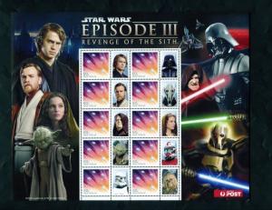 AUSTRALIA STAR WARS EPISODE III REVENGE OF THE SITH SHEET OF 10 & 10 LABELS NH