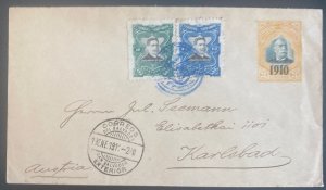 1910 El Salvador Postal Stationery Uprated Cover To Karlsbad Austria