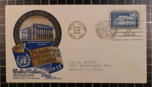 United Nations 12 - 5 Cents Birthplace Of Charter - Staehle FDC - Typed Address