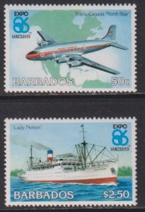 1986 Barbados Expo 86 Vancouver Canada complete set MNH Sc# 680 / 681 CV $4.00