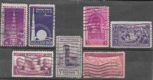 US #852-858 Used 1939 Commemoratives.  Nice