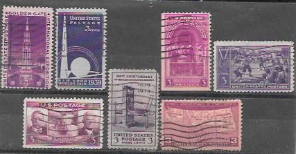 US #852-858 Used 1939 Commemoratives.  Nice