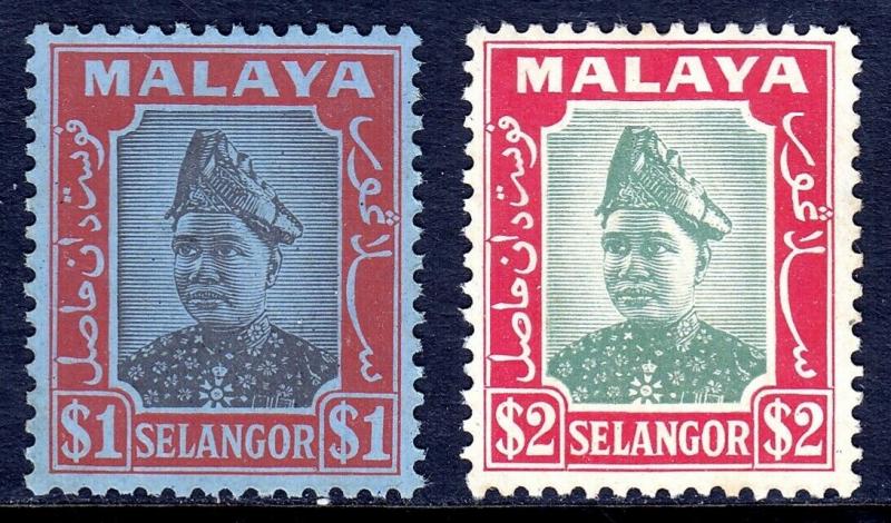 MALAYA (SELANGOR) — SCOTT 72-73 (SG 86-87) — 1941 SULTAN SET — MLH — SCV $41.50