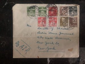 1952 Copenhagen Denmark Colorful Frank Airmail Cover To New York USA