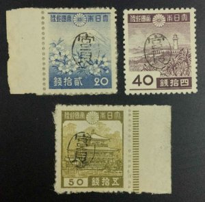 MOMEN: RYUKYU ISLANDS #5X5,7,8 1948 PROVISIONAL KENPUKU MIYARA NG LOT #63300