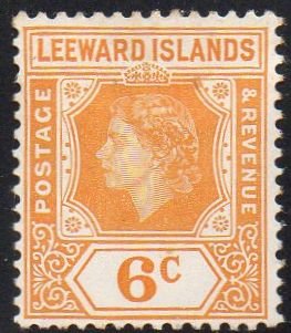 Leeward Islands 1954 6c yellow-orange MH