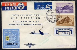 Israel 1955 SAS Special flight reg cover to Sweden for '...