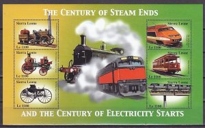 Sierra Leone, Scott cat. 2515. Steam Trains Century sheet of 6. ^