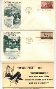 1957 CONSERVATION SERIES SET OF 3 TURKEY SALMON ANTELOPE & MR FLEET COMIC CARD