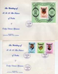 Barbuda 1981 Sc#497/500 Diana Wedding Set (3) + S/S (1) Official FDC Unaddressed