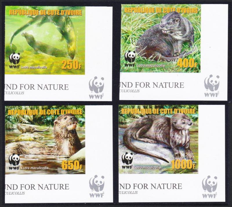 Ivory Coast WWF Speckle-throated Otter 4v Reprint Bottom Right Corners