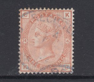 Great Britain Sc 87 used. 1881 1sh salmon QV, Plate 14, light cancel, thin