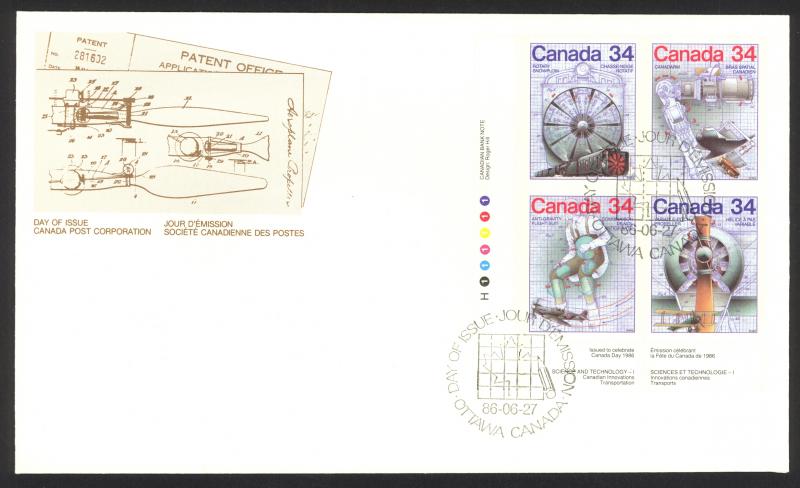 Canada Sc# 1099-1102 FDC inscription block 1986 06.27 Science & Technology