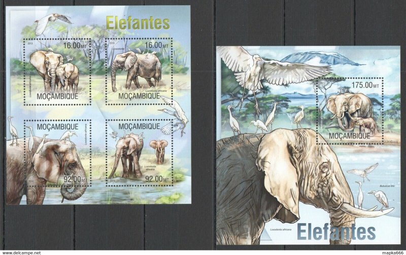 2013 Mozambique Animals Fauna Elephants Kb+Bl ** St2544
