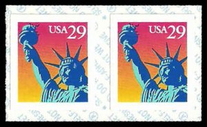 PCBstamps   US #2599v Coil Pair 58c(2x29c)Statue of Liberty, MNH, (3)