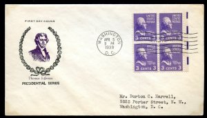 U.S. Scott 807 (4) Electric Eye FDC Post Marked in Washington, DC