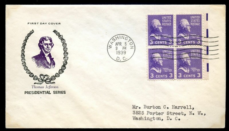 U.S. Scott 807 (4) Electric Eye FDC Post Marked in Washington, DC