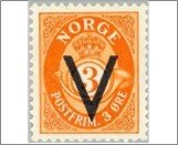 Norway Mint NK 263 V- Overprint (wmk) 3 Øre Dark orange
