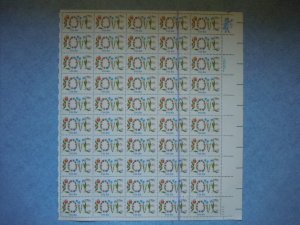 #1951 20c Love Sheet EFO Ink Smear MNH OG VF